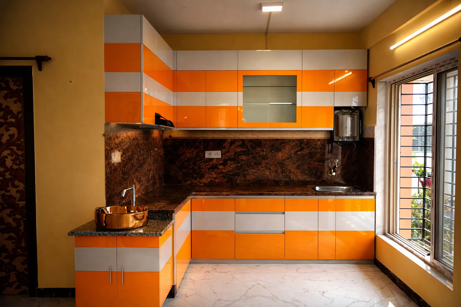 Top Orange Modular Kitchen Design in Nayabad - Image 2